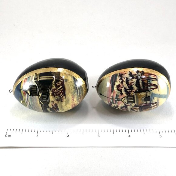Russian Hand Painted Wooden Eggs Orthodox Christian black lacquer ornaments - Picture 12 of 12